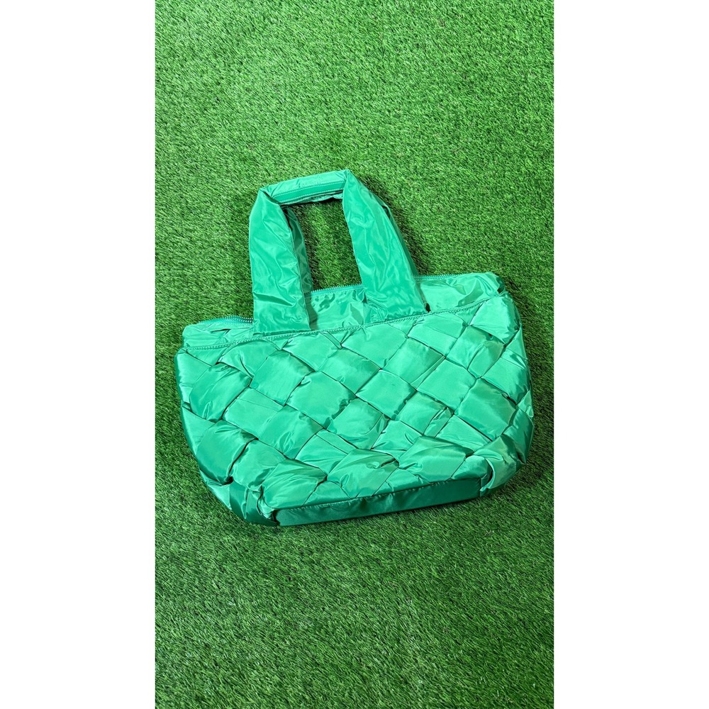 Sol and Selene Green Woven Puffy‎ Tote Bag Nylon